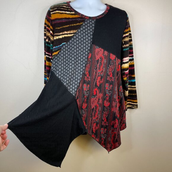 Vintage Pyramid Collection Art To Wear Boho Patchwork Top Xlarge 90s Knit Tunic - Picture 2 of 13